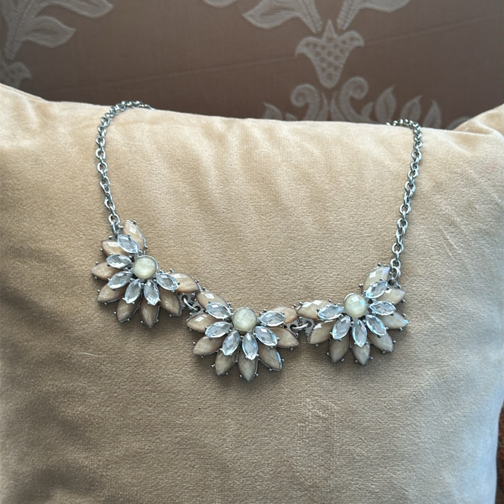 Statement Necklace Clear Rhinestone With Cream Co… - image 4